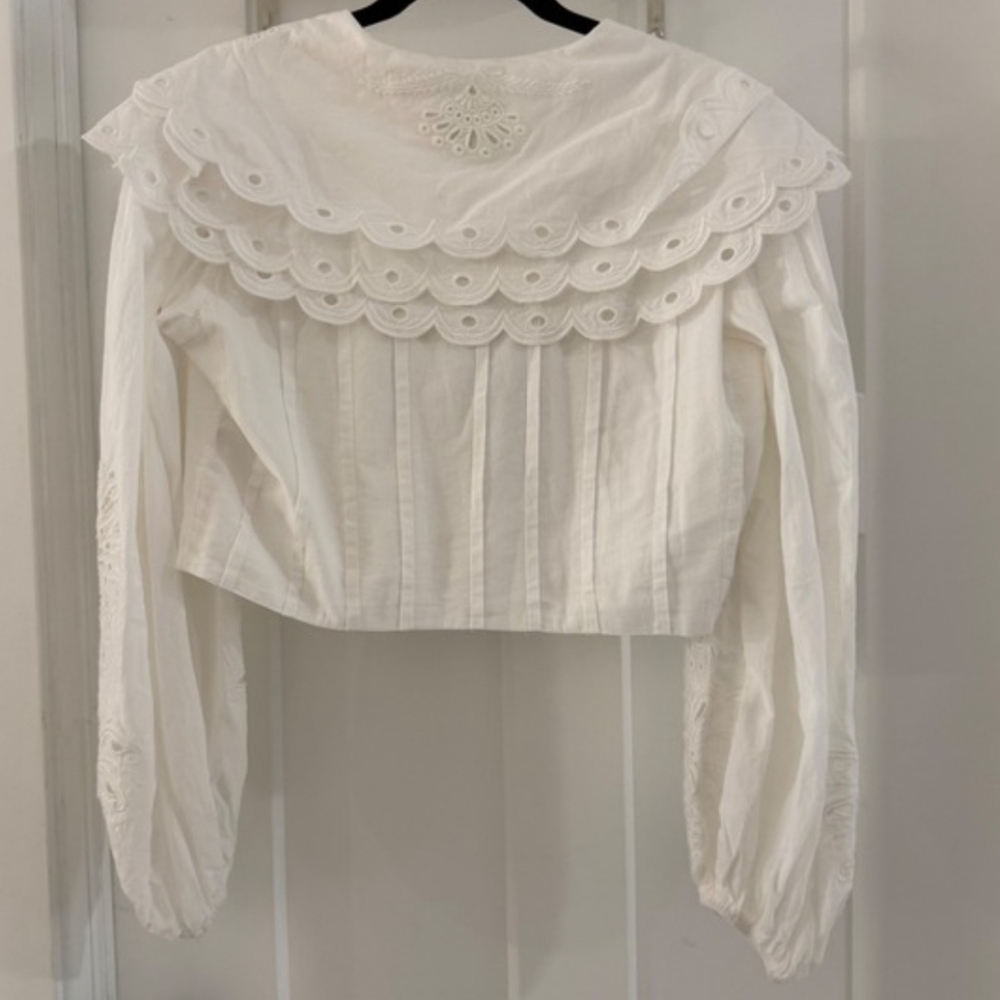 FARM RIO Richelieu Big Collar Off White Battenberg Lace Blouse M RARE SRP $240 - Picture 12 of 16